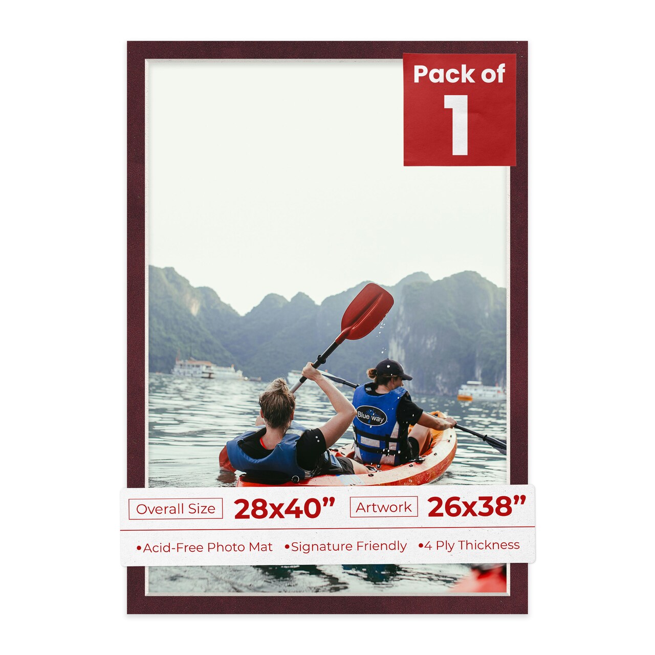 Dark Red Suede Mat Board for 28x40 Frames - Fits 26x38 Photos